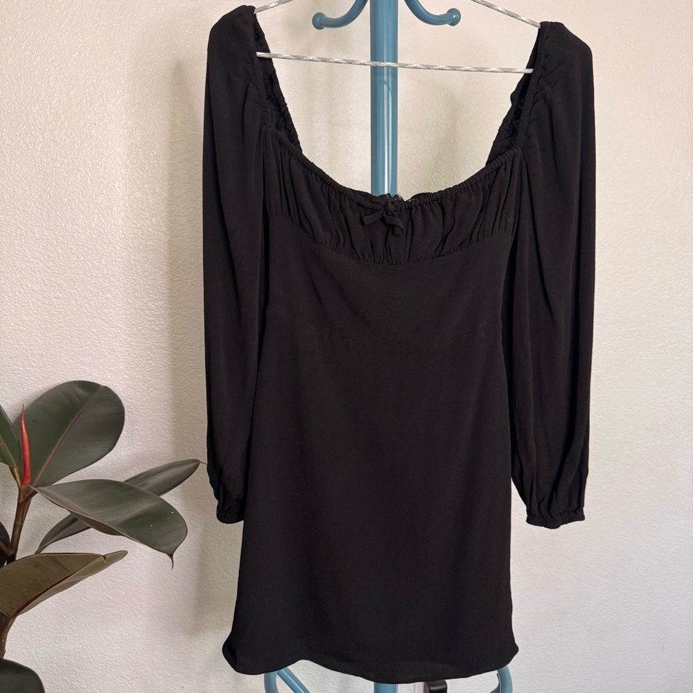 Sunday Best Aritzia Arden Babydoll puff sleeves black mini Dress 2XS - Picture 2 of 10